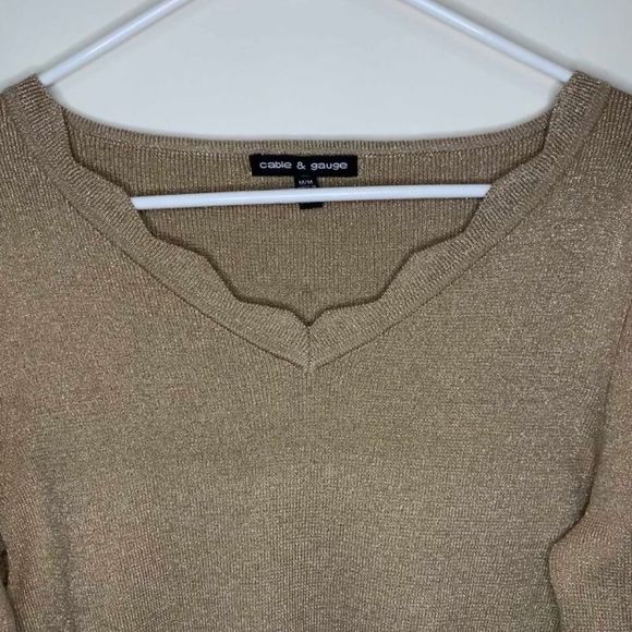 Cable & Gauge Top Light Sweater Gold Long Sleeve Dressy Size Medium - Picture 2 of 6